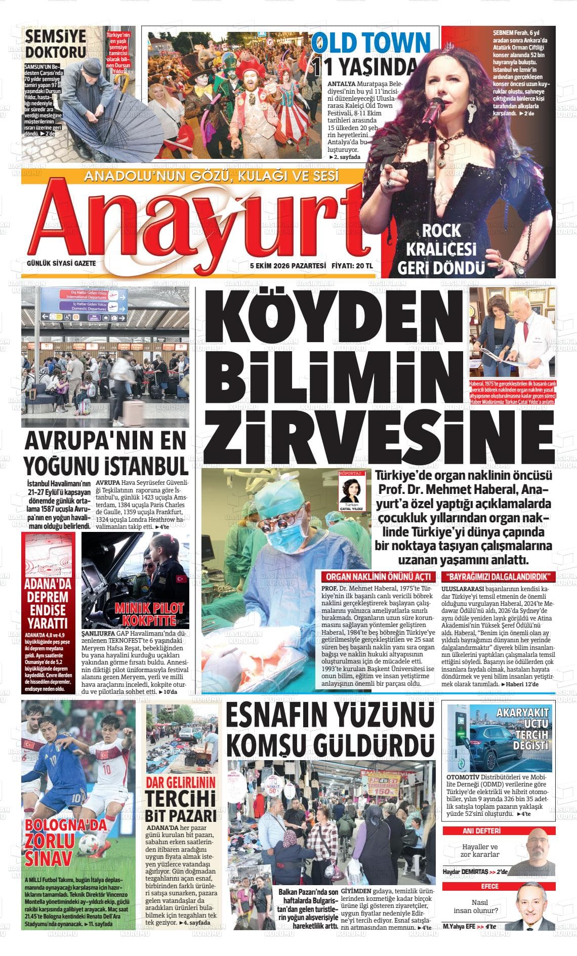 ANAYURT gazetesi birinci sayfası