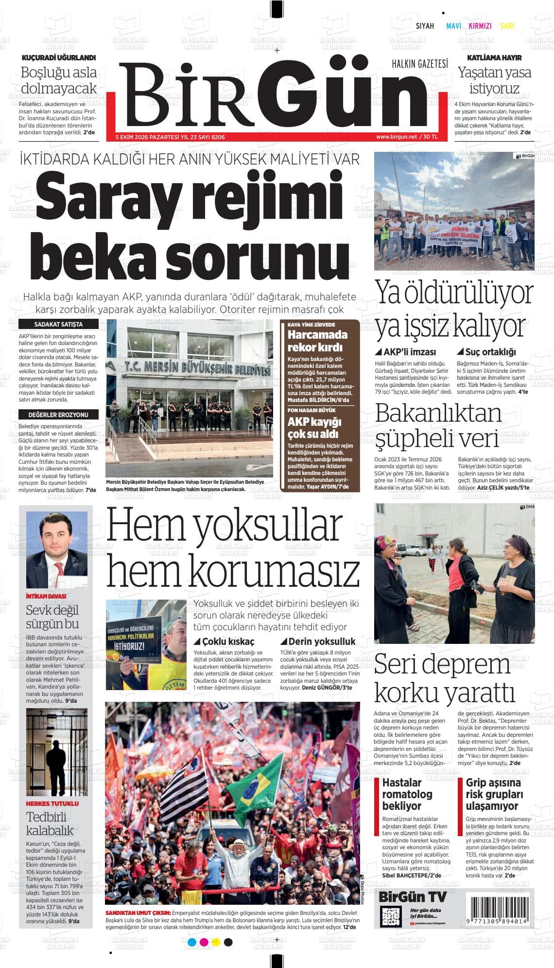 BİRGÜN gazetesi birinci sayfası