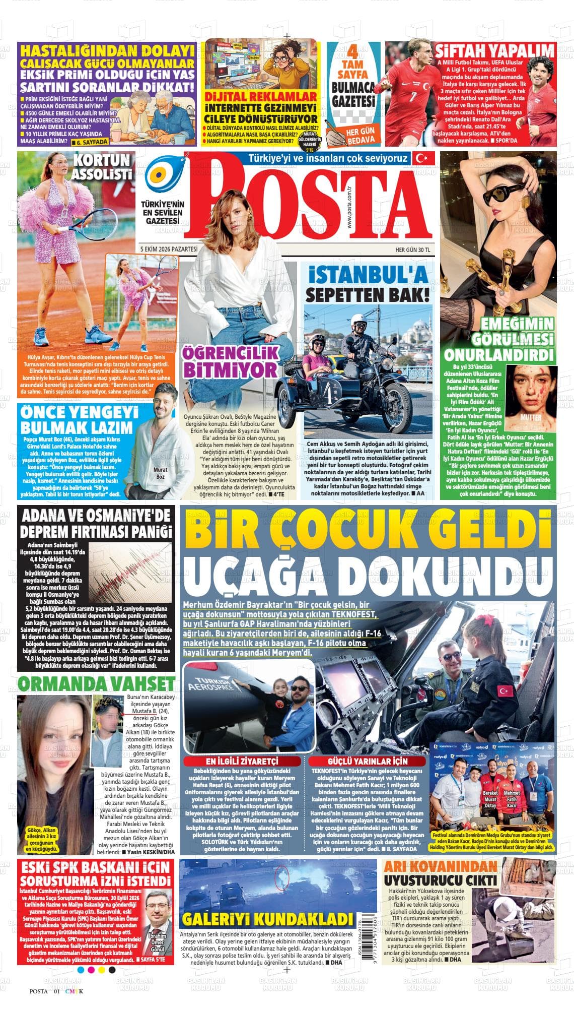 POSTA gazetesi birinci sayfası