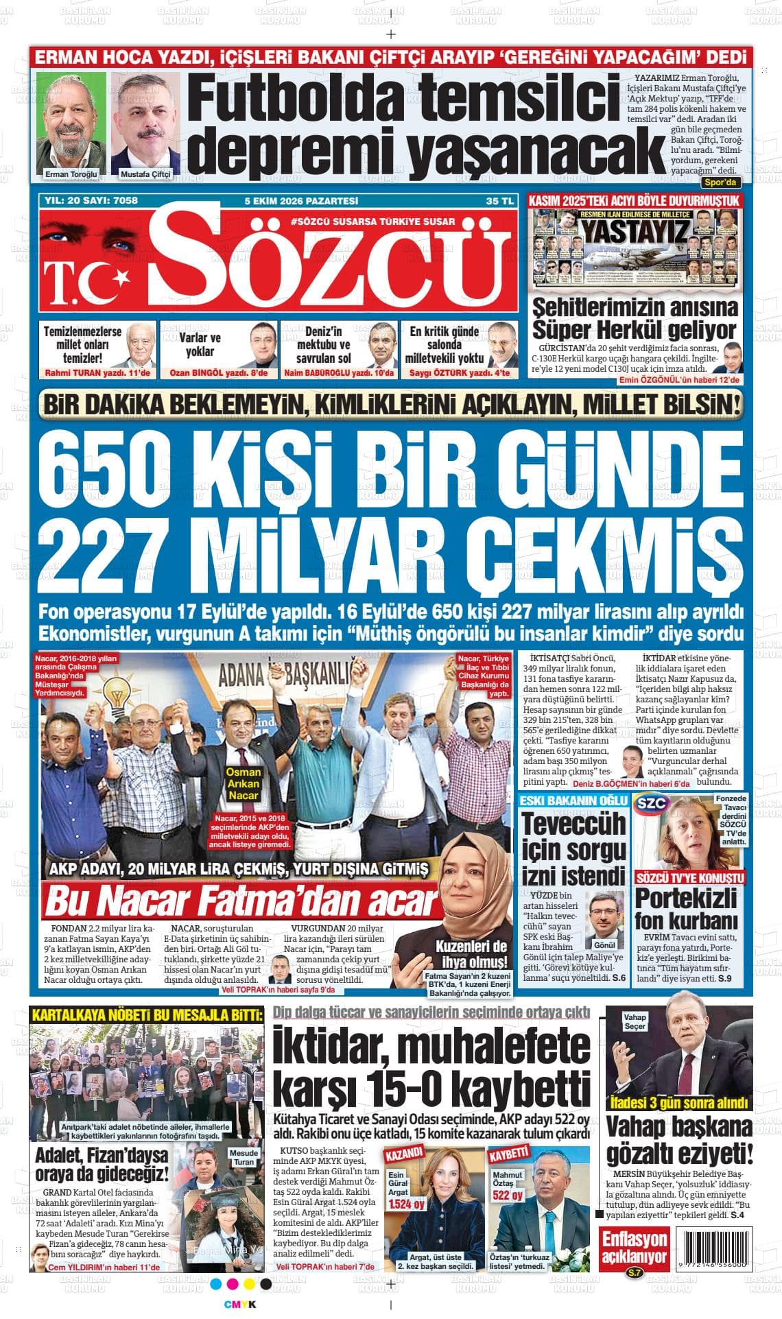 SÖZCÜ gazetesi birinci sayfası