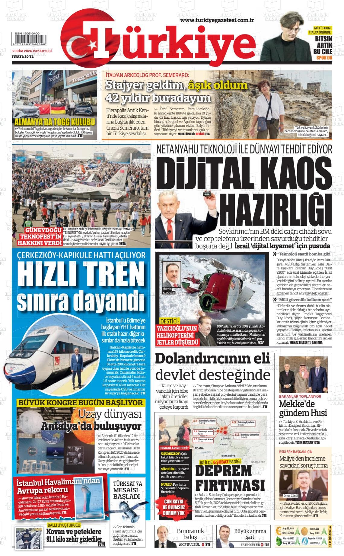 TÜRKİYE gazetesi birinci sayfası