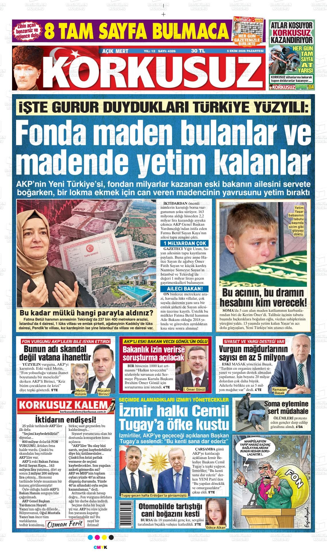 AÇIK MERT KORKUSUZ gazetesi birinci sayfası