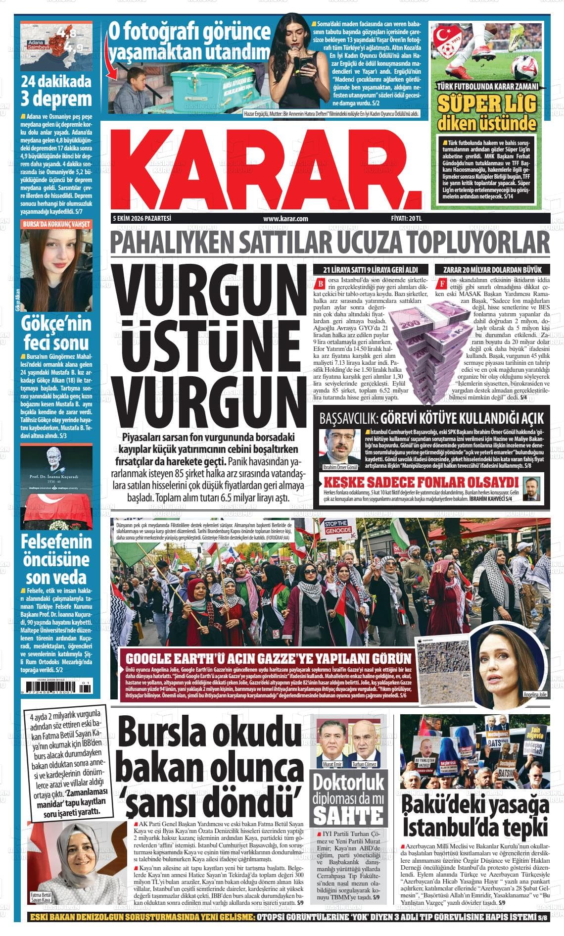 KARAR gazetesi birinci sayfası