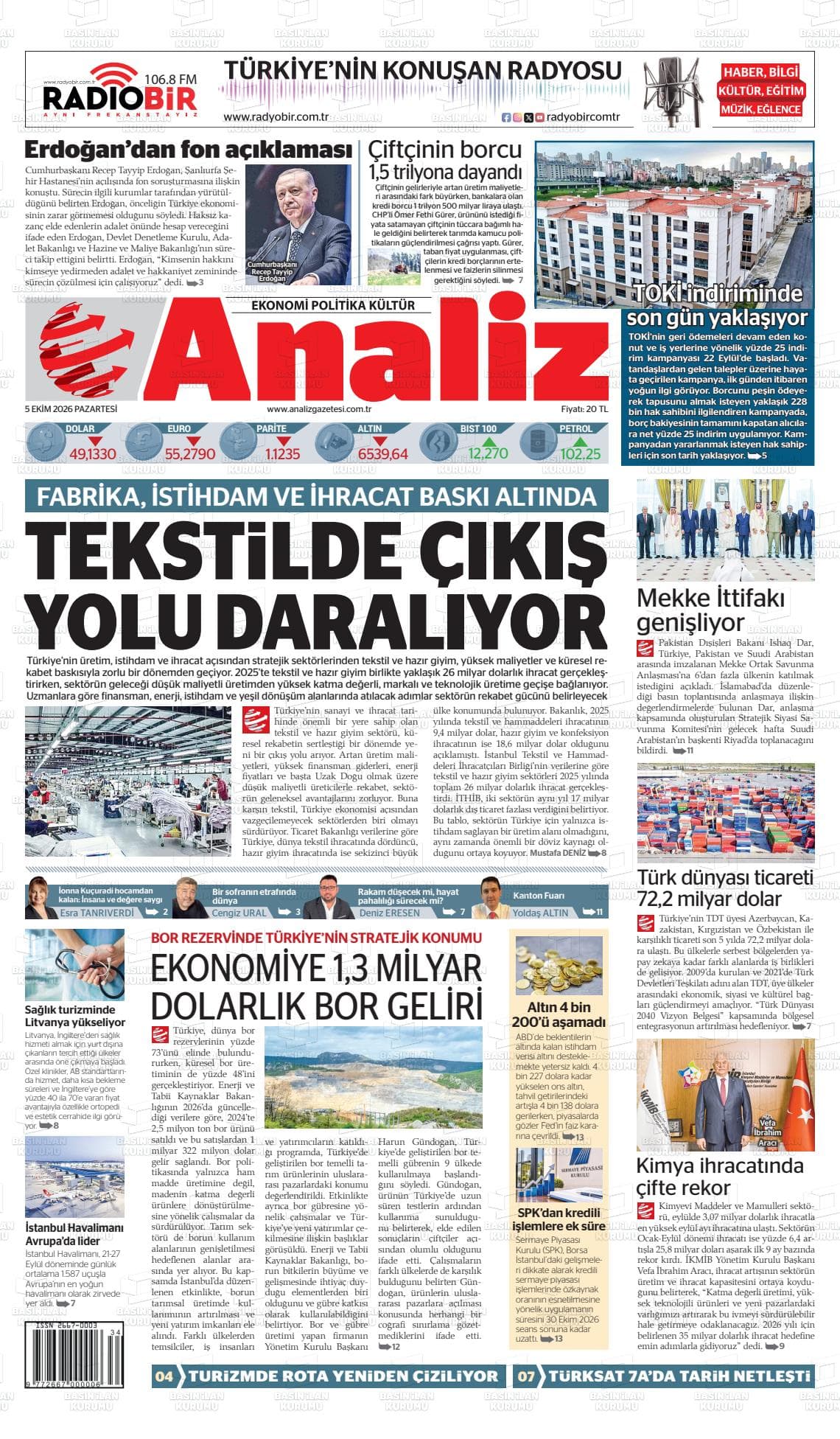 ANALİZ gazetesi birinci sayfası