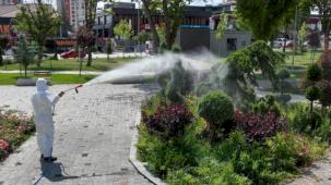 Konya'da yeşil alanları ilaçlamaya devam