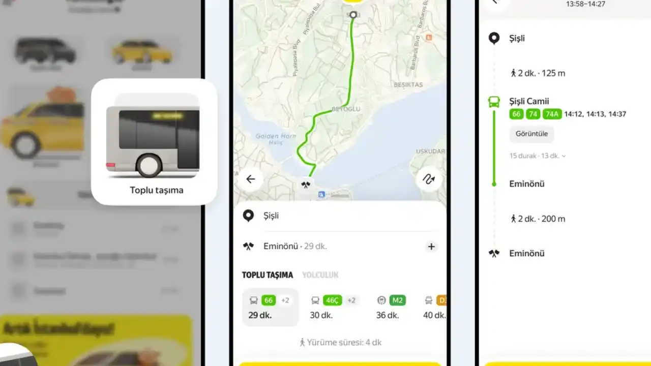 Yandex Go'ya toplu taşıma planlama özelliği